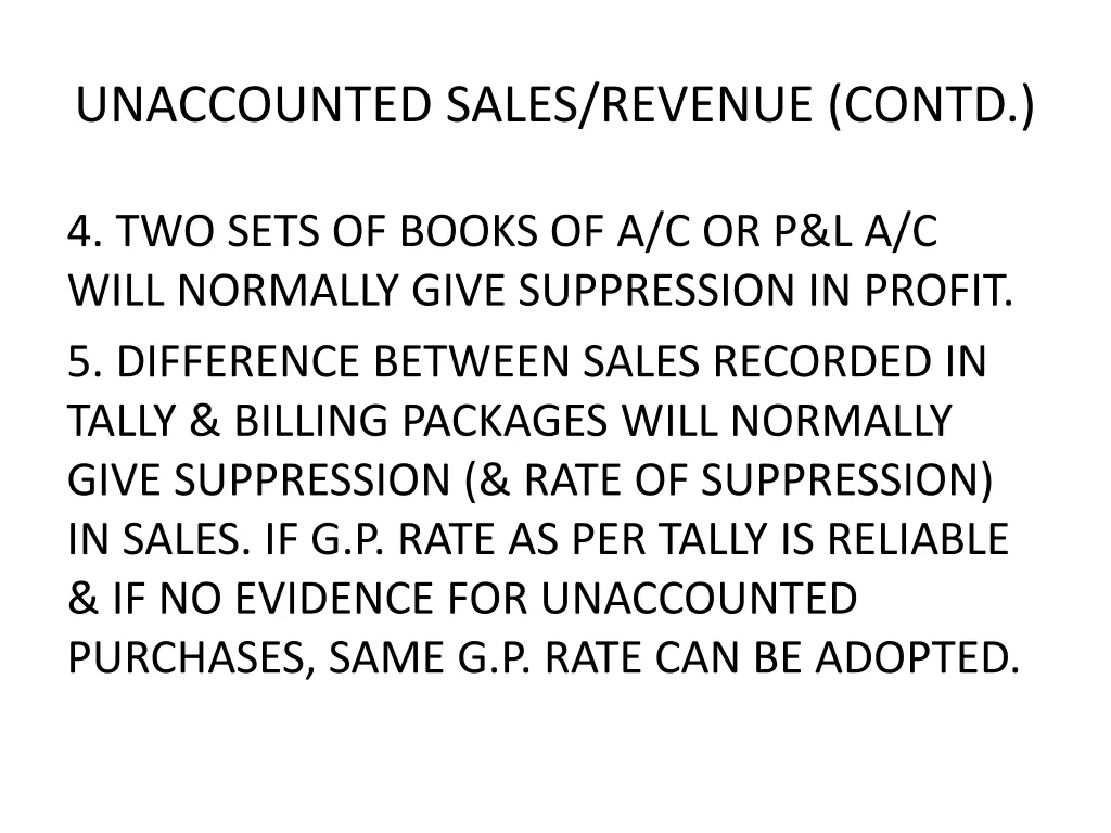 unaccounted sales revenue contd 2