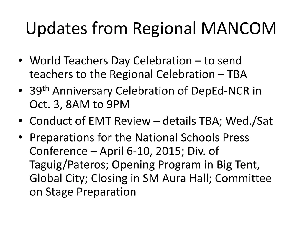 updates from regional mancom