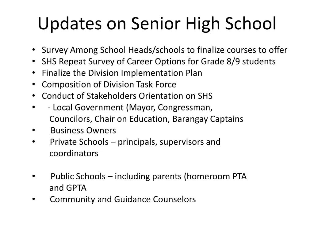 updates on senior high school