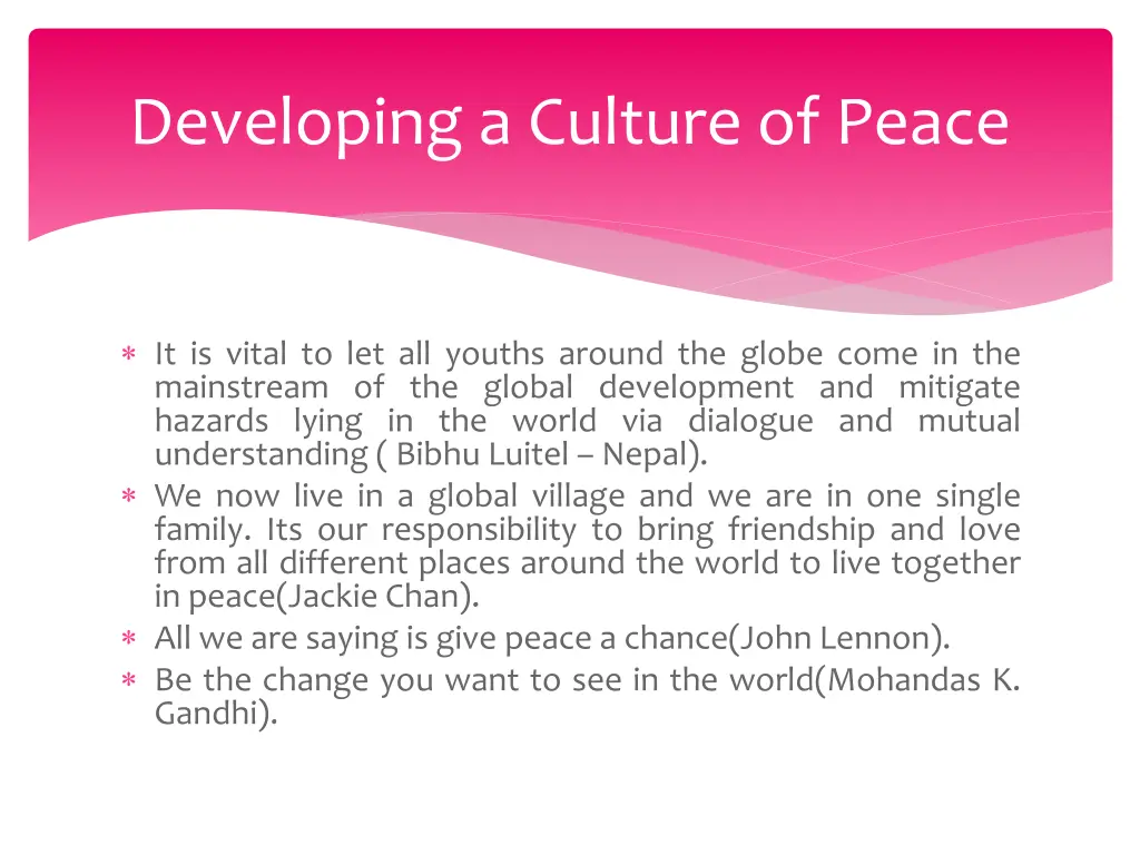 developing a culture of peace