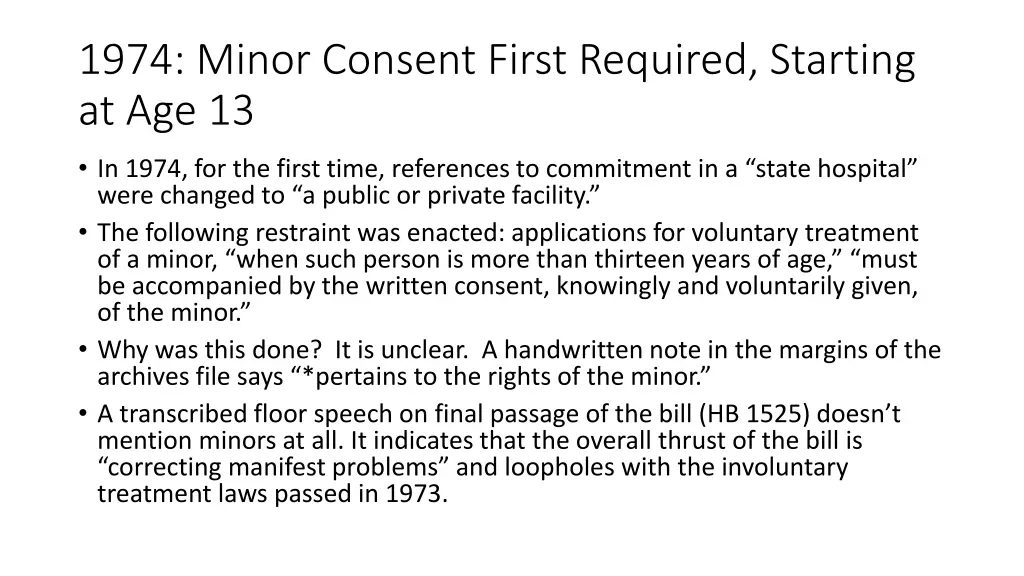 1974 minor consent first required starting