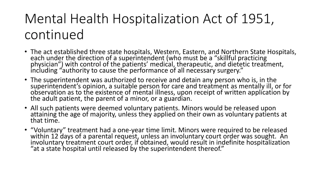 mental health hospitalization act of 1951