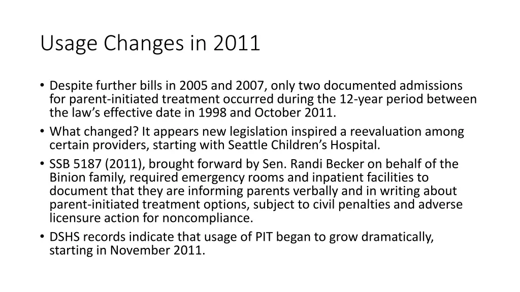 usage changes in 2011