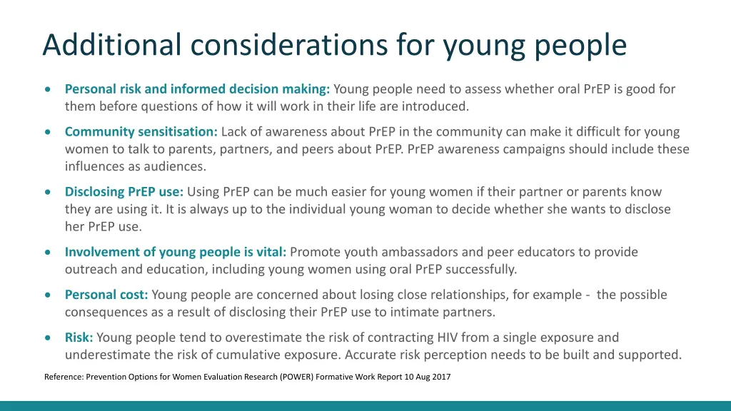 additional considerations for young people