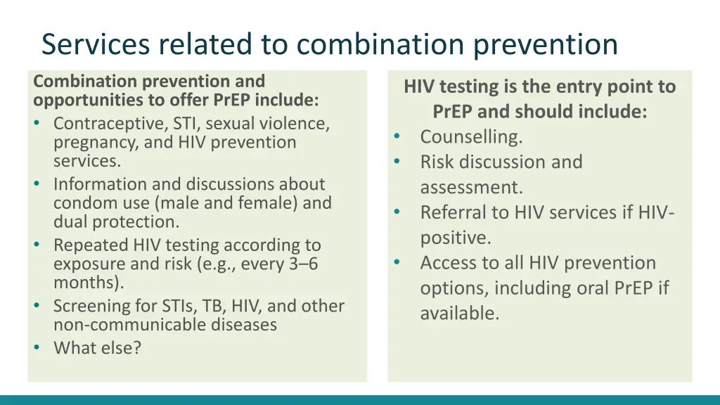 services related to combination prevention