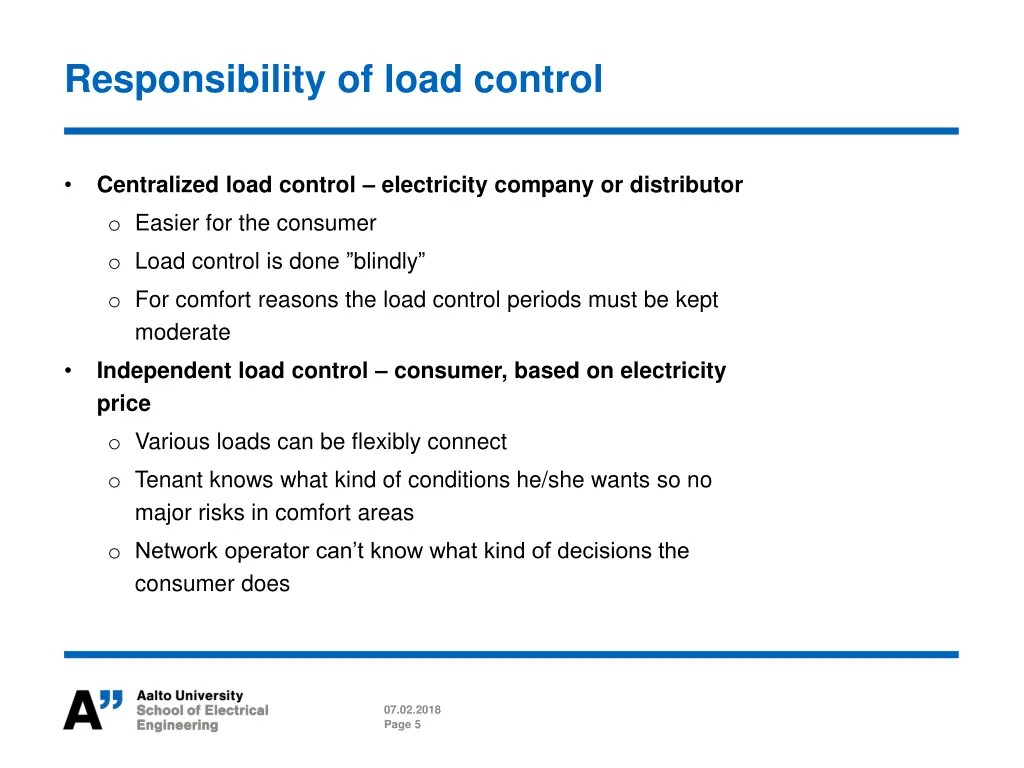 responsibility of load control