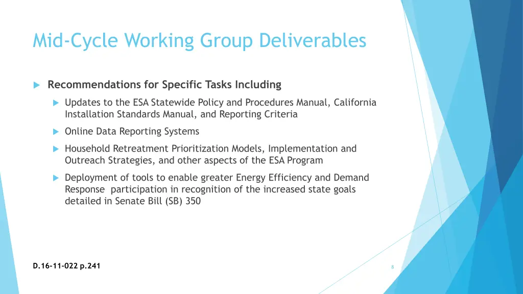 mid cycle working group deliverables