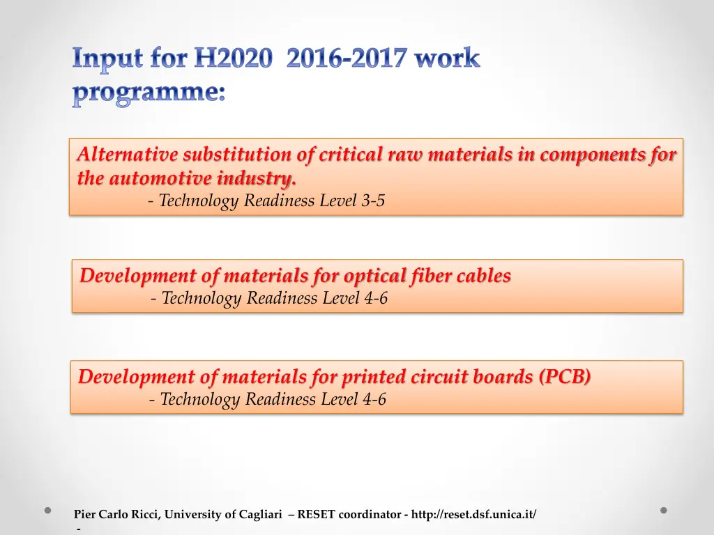 input for h2020 2016 2017 work programme