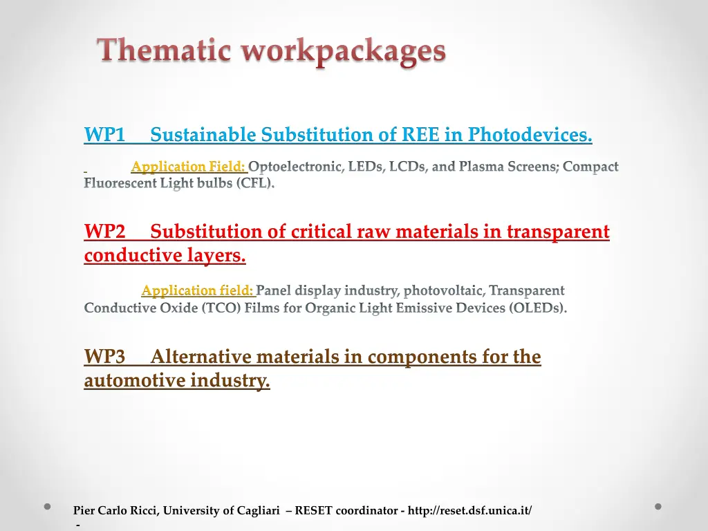 thematic workpackages