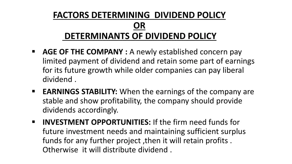 factors determining dividend policy