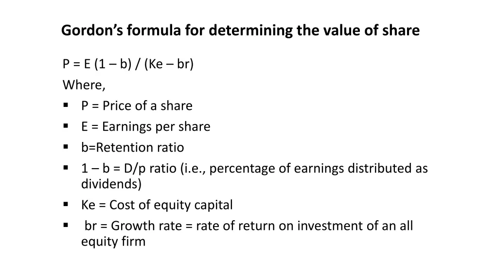 gordon s formula for determining the value