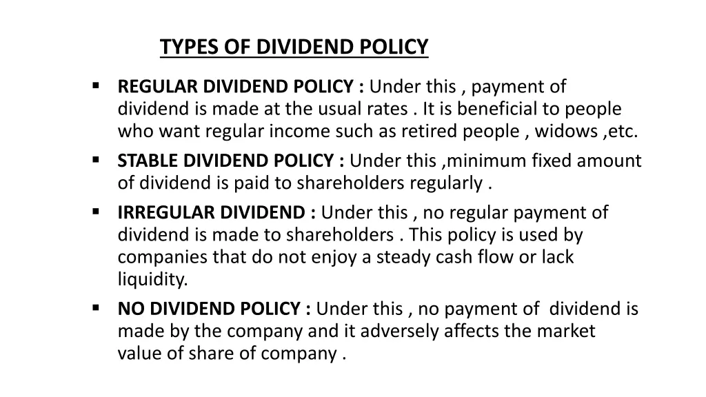 types of dividend policy