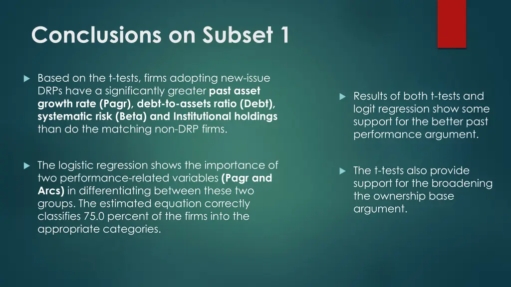 conclusions on subset 1