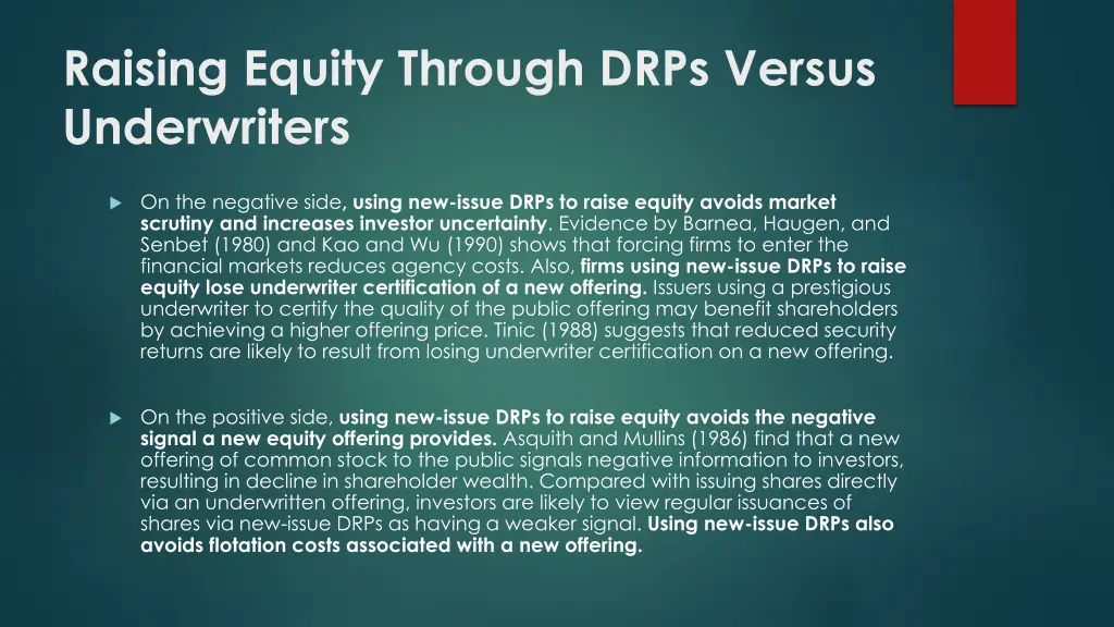 raising equity through drps versus underwriters