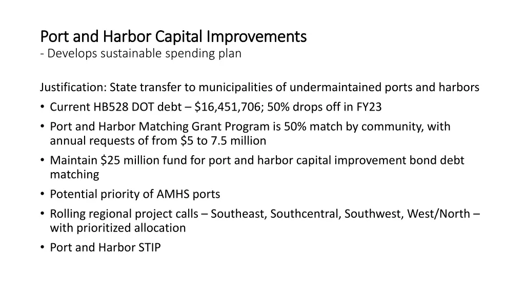 port and harbor capital improvements port