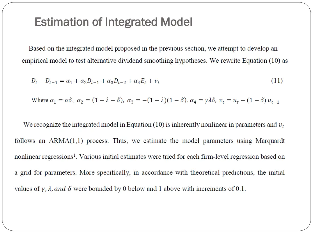 estimation of integrated model estimation