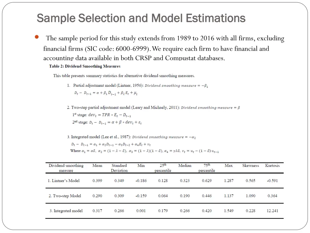 sample selection and model estimations sample