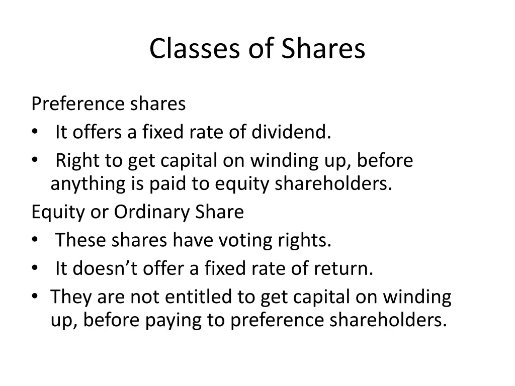 classes of shares