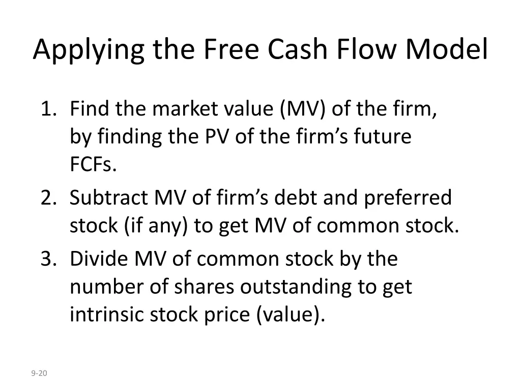 applying the free cash flow model