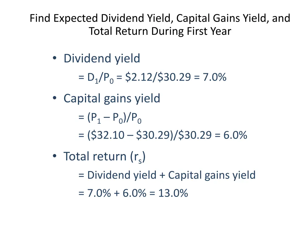 find expected dividend yield capital gains yield