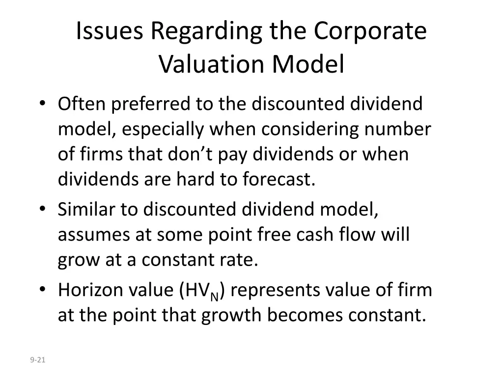 issues regarding the corporate valuation model