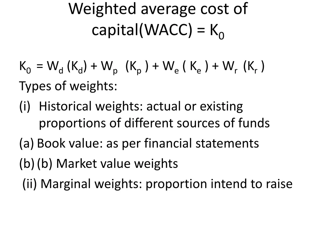 weighted average cost of capital wacc k 0