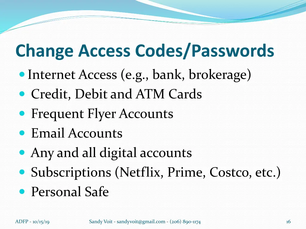 change access codes passwords