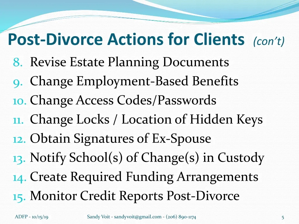 post divorce actions for clients con t