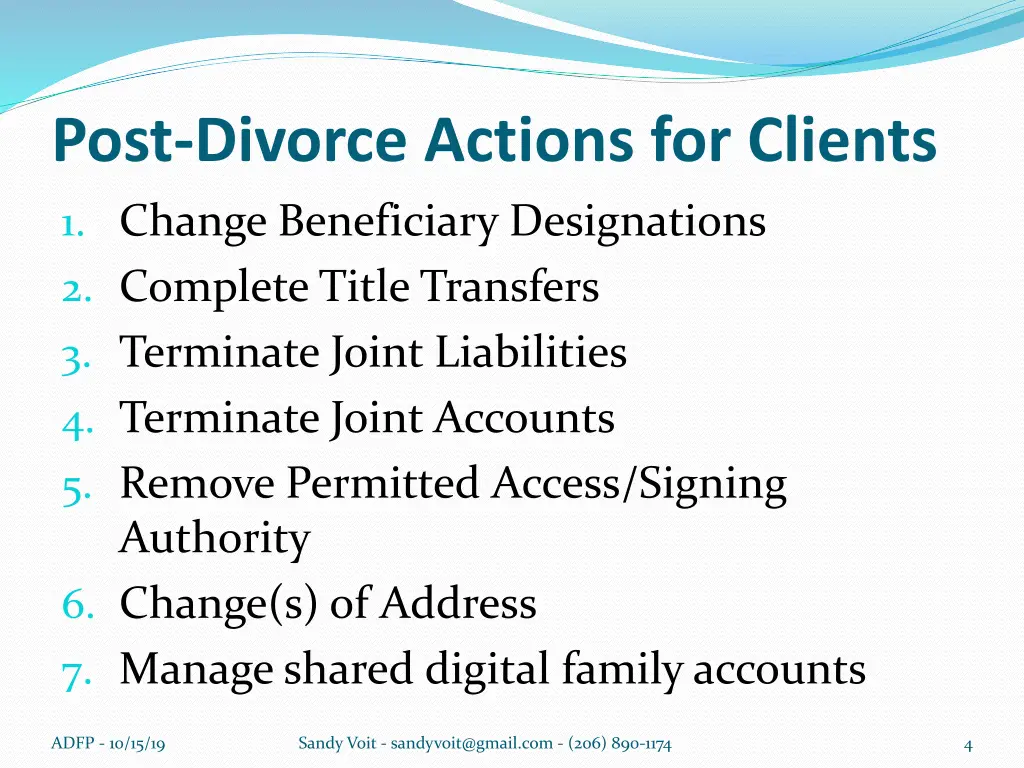 post divorce actions for clients