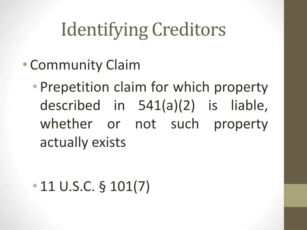 identifying creditors