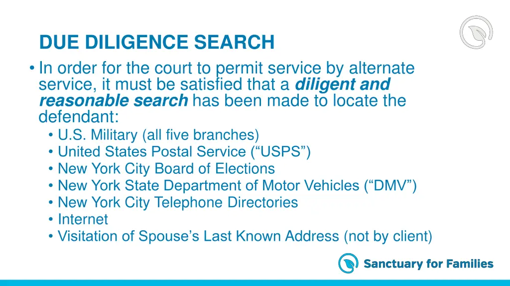 due diligence search in order for the court