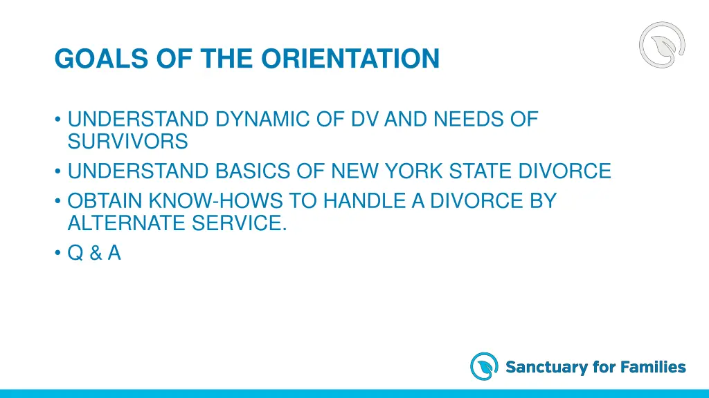 goals of the orientation