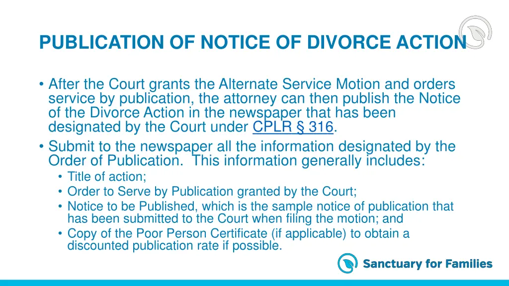 publication of notice of divorce action