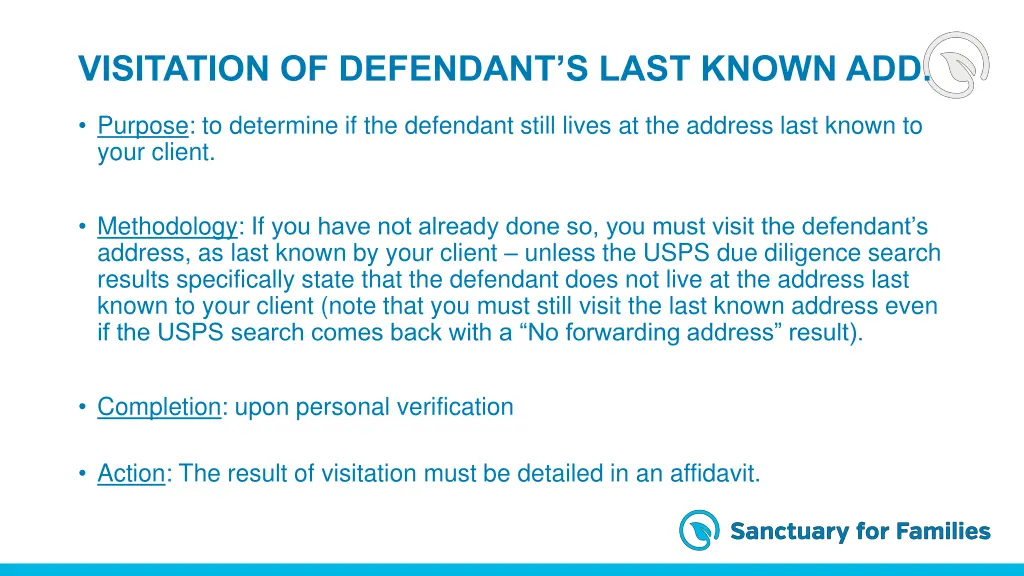 visitation of defendant s last known add