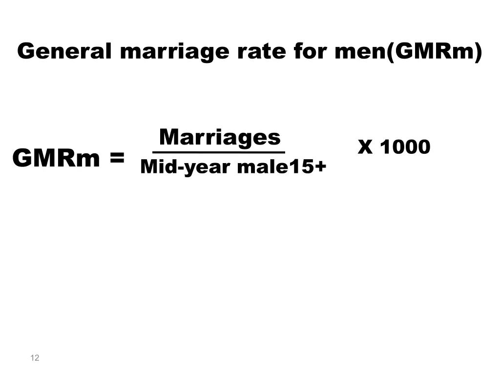 general marriage rate for men gmrm