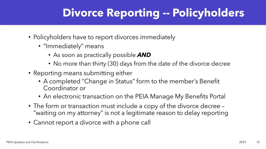 divorce reporting policyholders