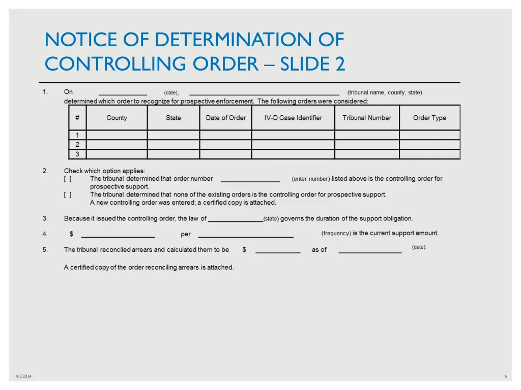 notice of determination of controlling order 1