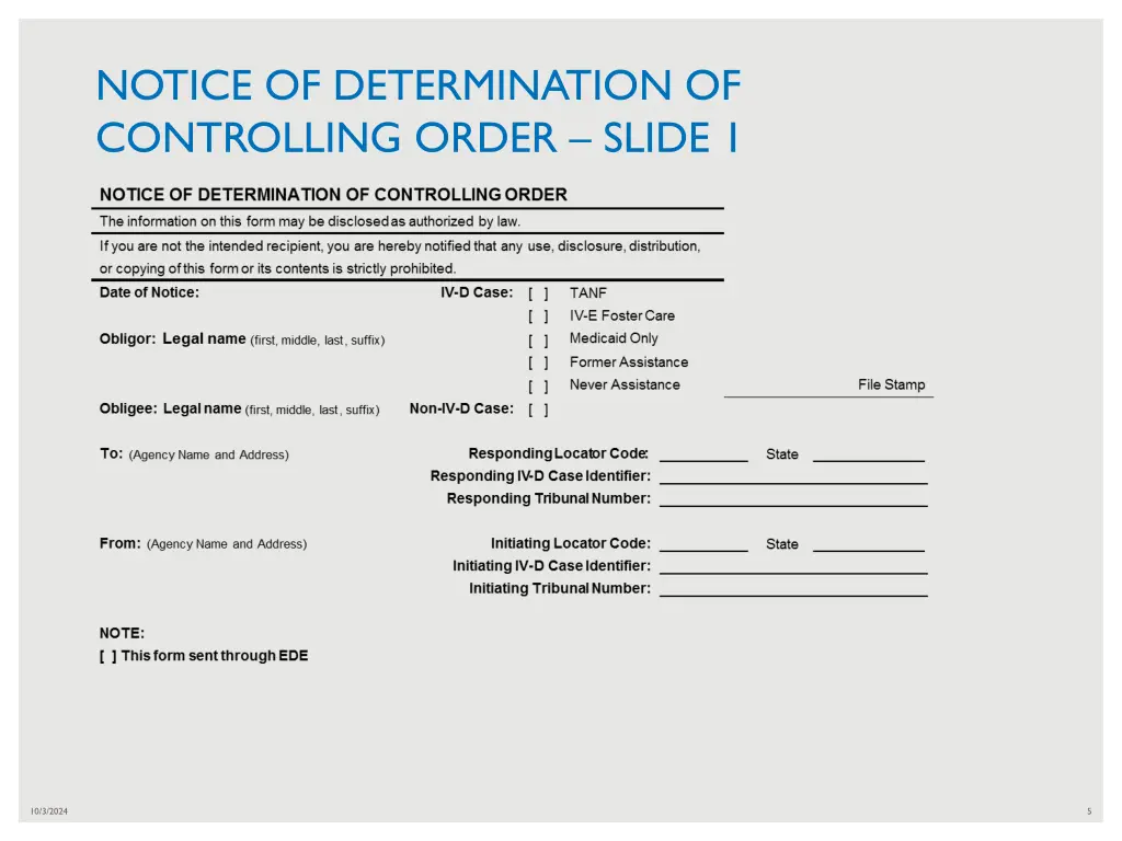 notice of determination of controlling order