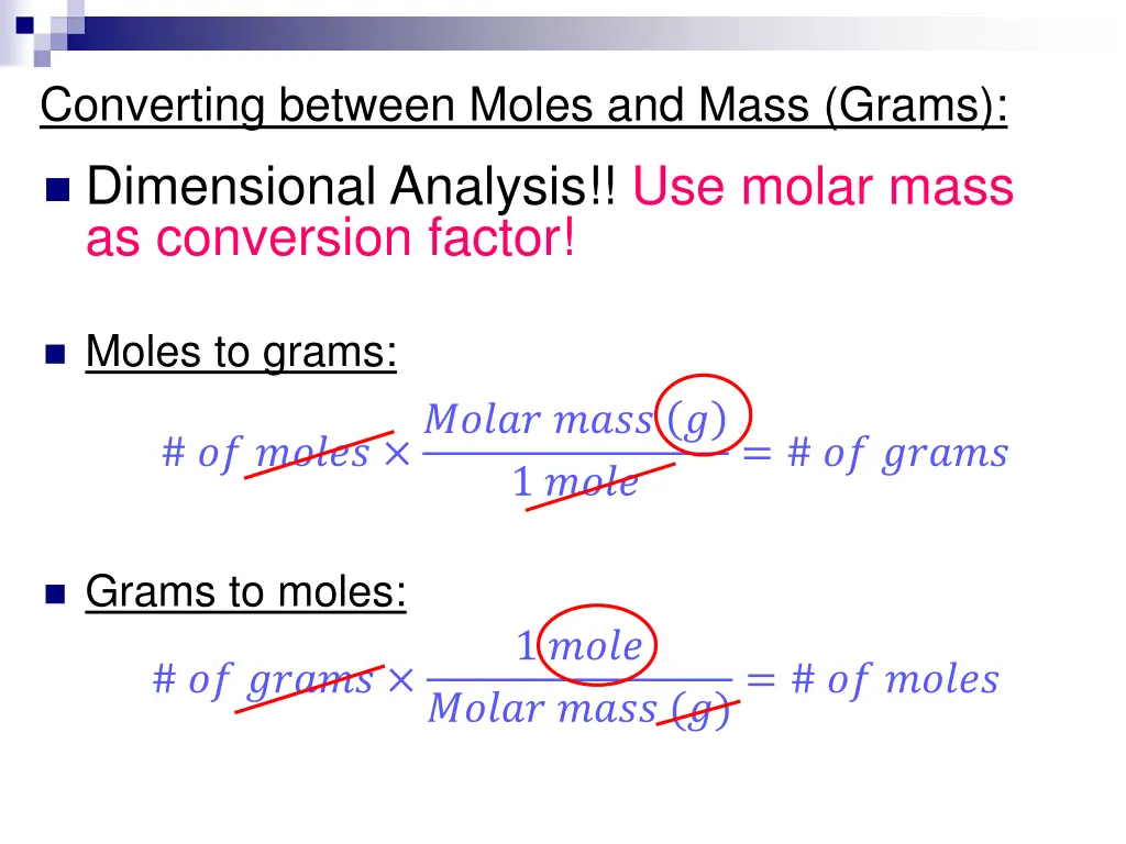 converting between moles and mass grams