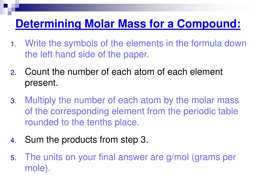 determining molar mass for a compound