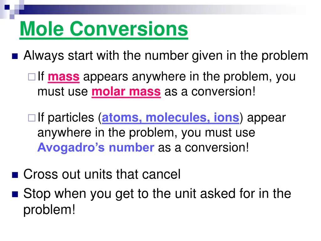 mole conversions 1