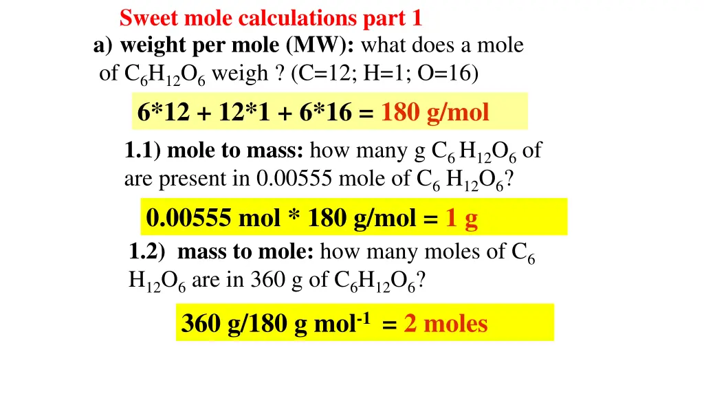 sweet mole calculations part 1