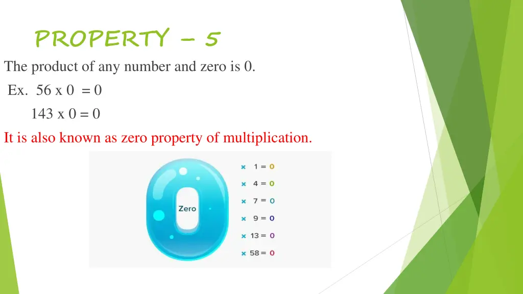 property 5 the product of any number and zero