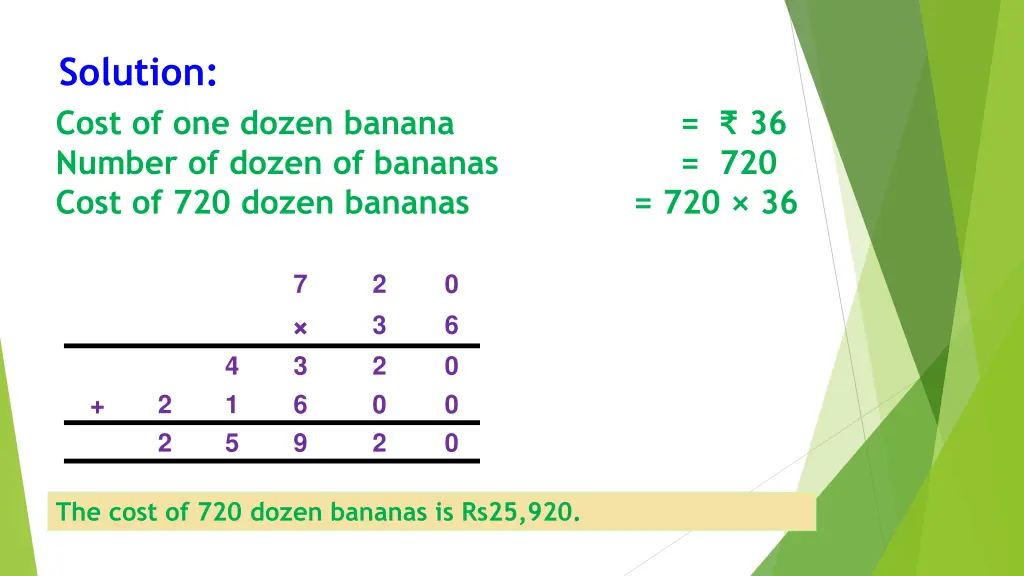 solution cost of one dozen banana number of dozen