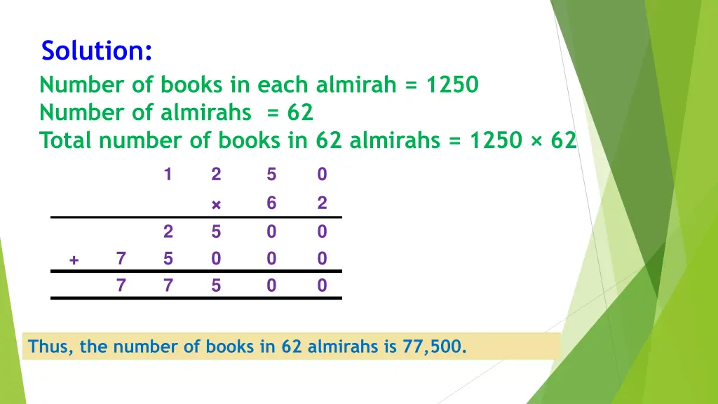 solution number of books in each almirah 1250