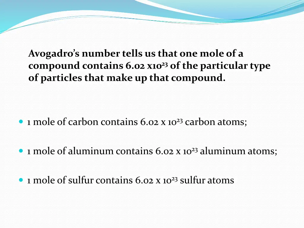 avogadro s number tells us that one mole