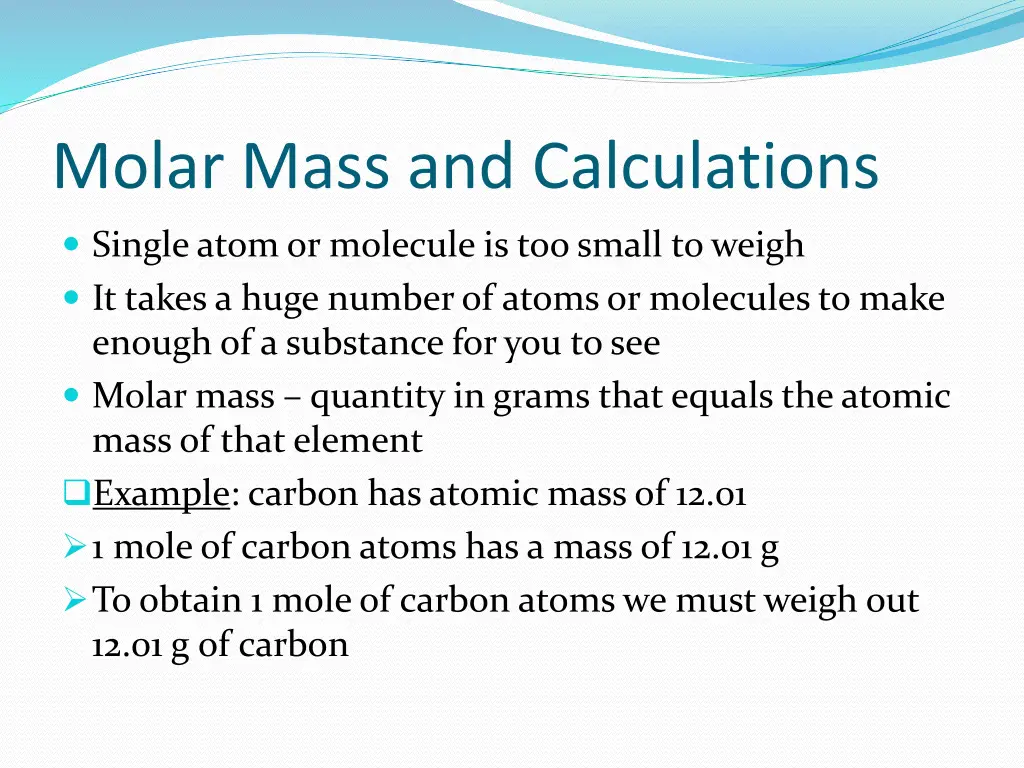 molar mass and calculations