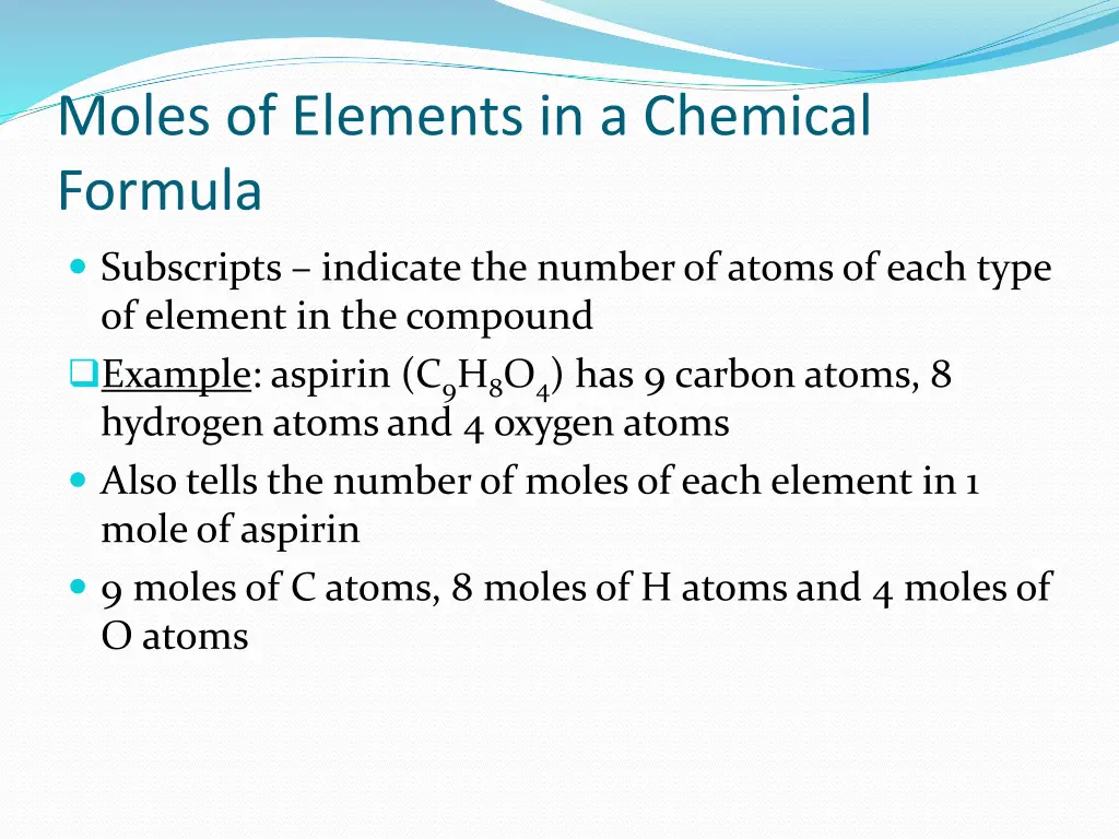 moles of elements in a chemical formula