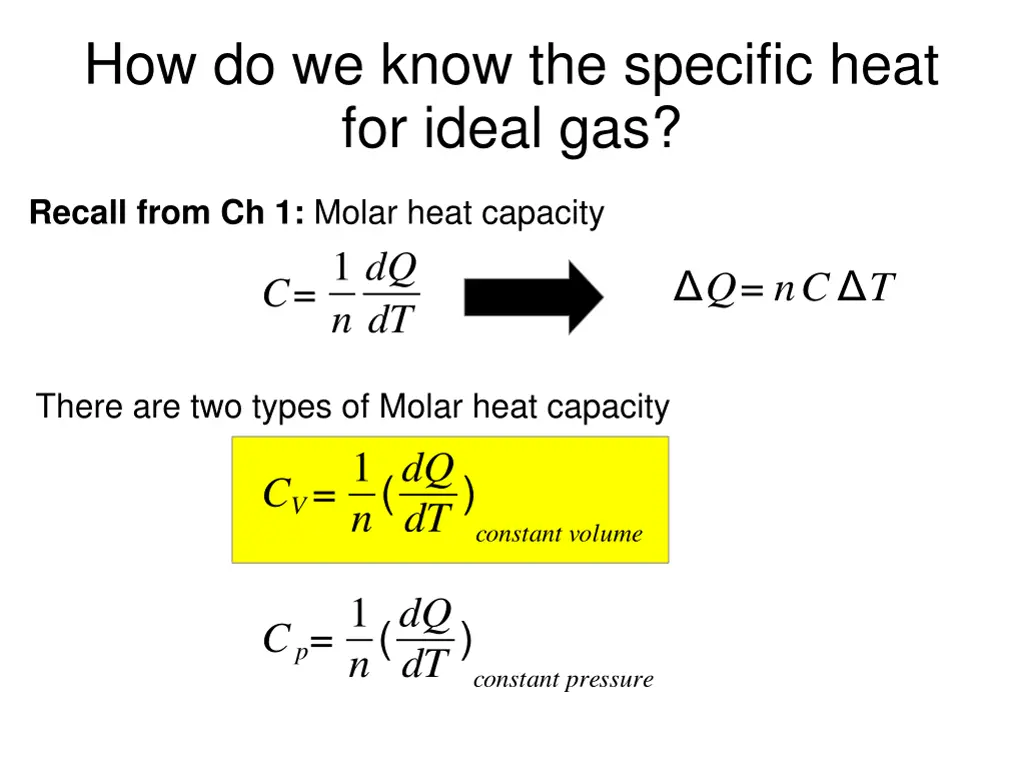 how do we know the specific heat for ideal gas