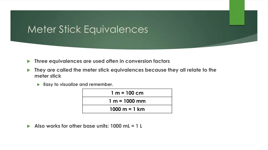 meter stick equivalences